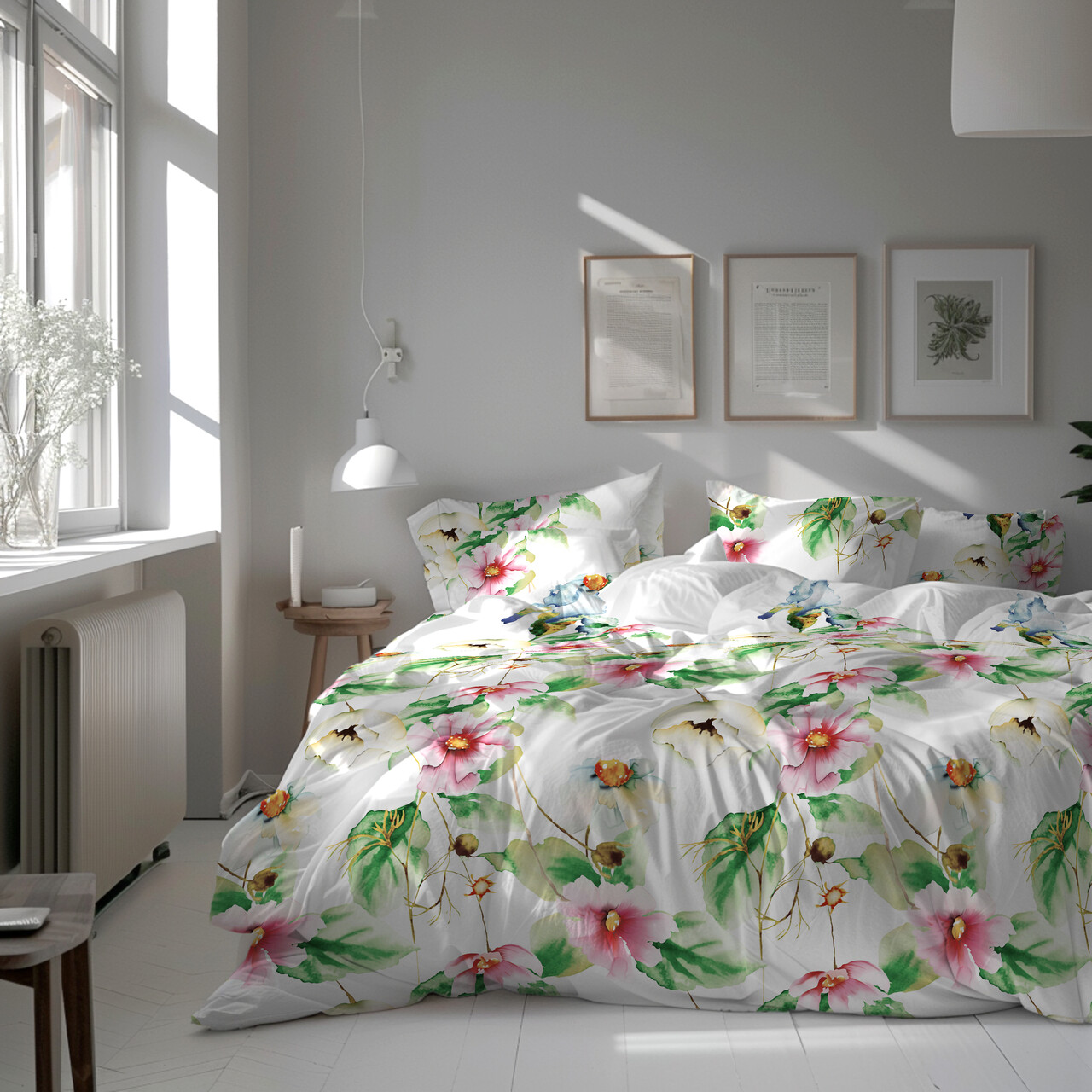 Lenjerie De Pat Dubla King Size, Garden, Bedora, 4 Piese, 240x240 Cm, 100% Bumbac, Multicolor