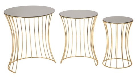 Set 3 masute pentru cafea, Mauro Ferretti, Wind, fier/sticla, auriu/bronz Masute living