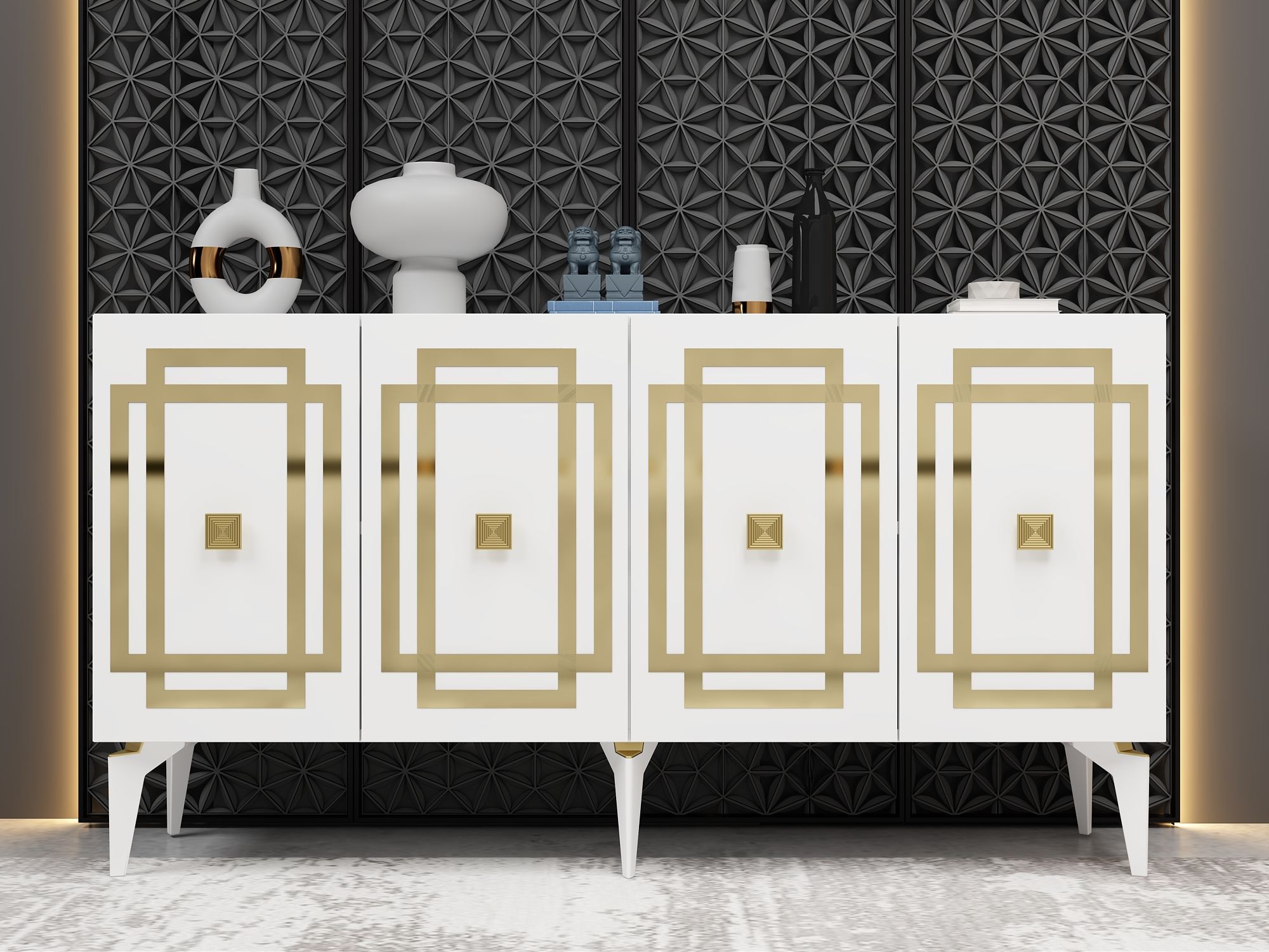 150x79x40 cm, Alb;Auriu