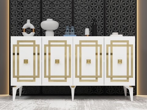 Consola, Hanah Home, Lotus, 150x79x40 cm, PAL , Alb/Auriu