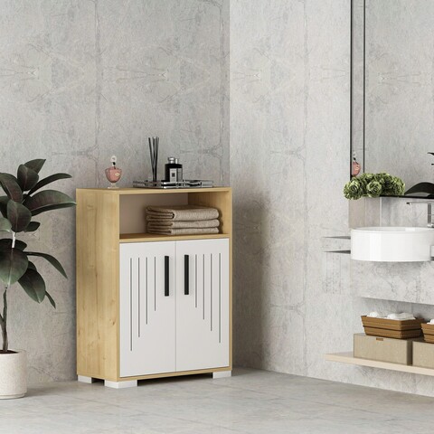 Dulap multifunctional, Olivia, Moon, 60×96.6×29.6 cm, PAL , Stejar Safir / Alb