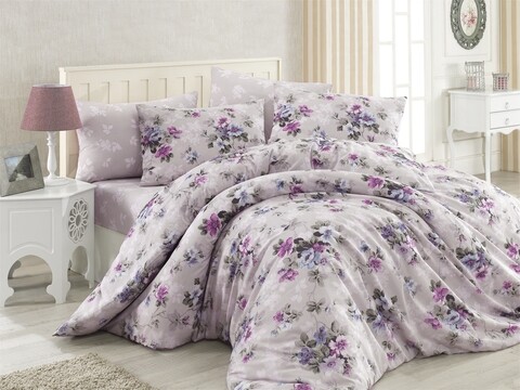 Lenjerie de pat dubla Dore, Majoli Home Collection, 4 piese, 200x220 cm, 100% bumbac ranforce, lila