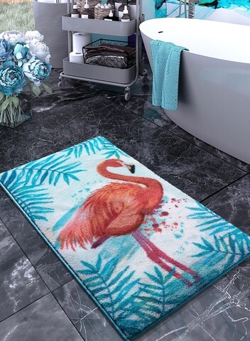 Set 2 covorase de baie Flamingo, Confetti, 50×57 cm/57×100 cm, turcoaz imagine noua 2022