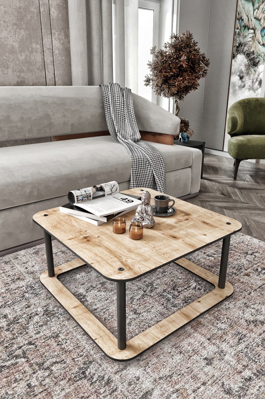 Masuta de cafea, Hanah Home, Hole Square, 70x38x70 cm, MDF , Stejar - view 2