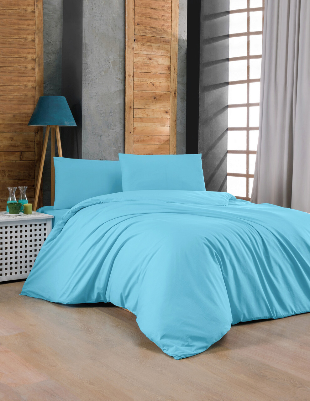 Lenjerie de pat pentru o persoana (FR), Turquoise, Patik, Bumbac Ranforce - 1 | YEO