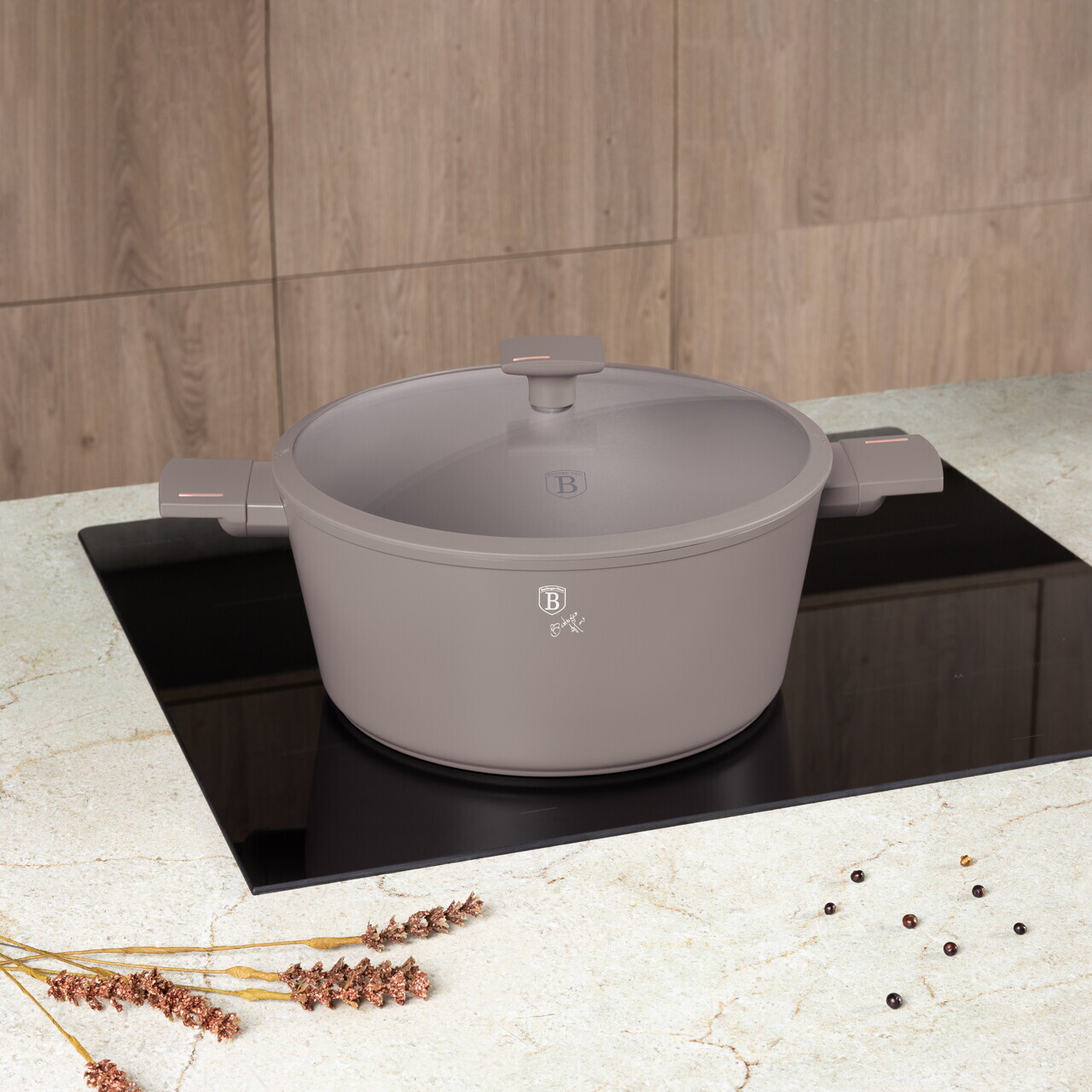 Oala cu capac Berlinger Haus, Taupe, 30 cm, 8 L, aluminiu forjat, taupe mat - imagine 2