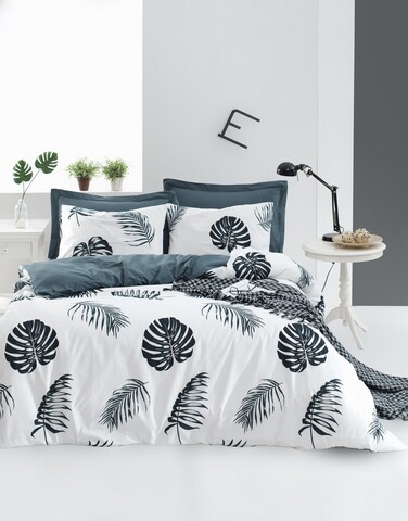 Lenjerie de pat dubla king, 3 piese, 220x240 cm, 100% bumbac ranforce, mijolnir, dominik, alb