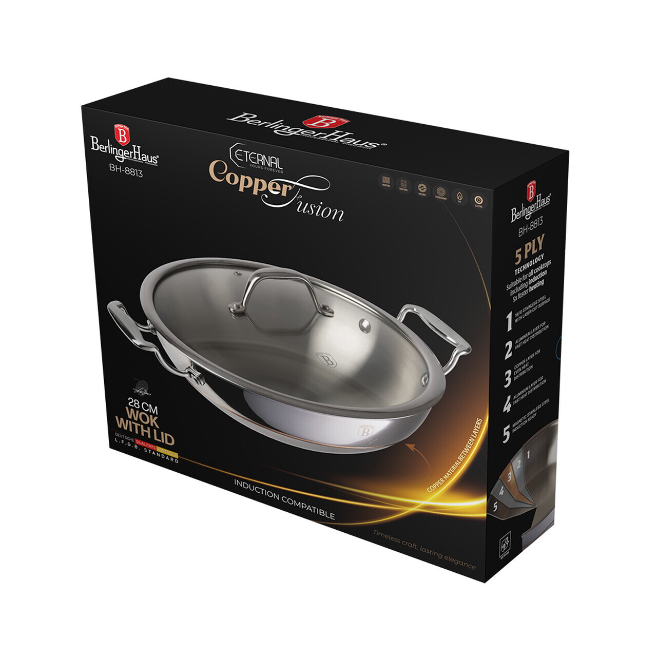 Tigaie Wok cu capac Berlinger Haus, Copper Touch, 28 cm, inox, argintiu - imagine 17