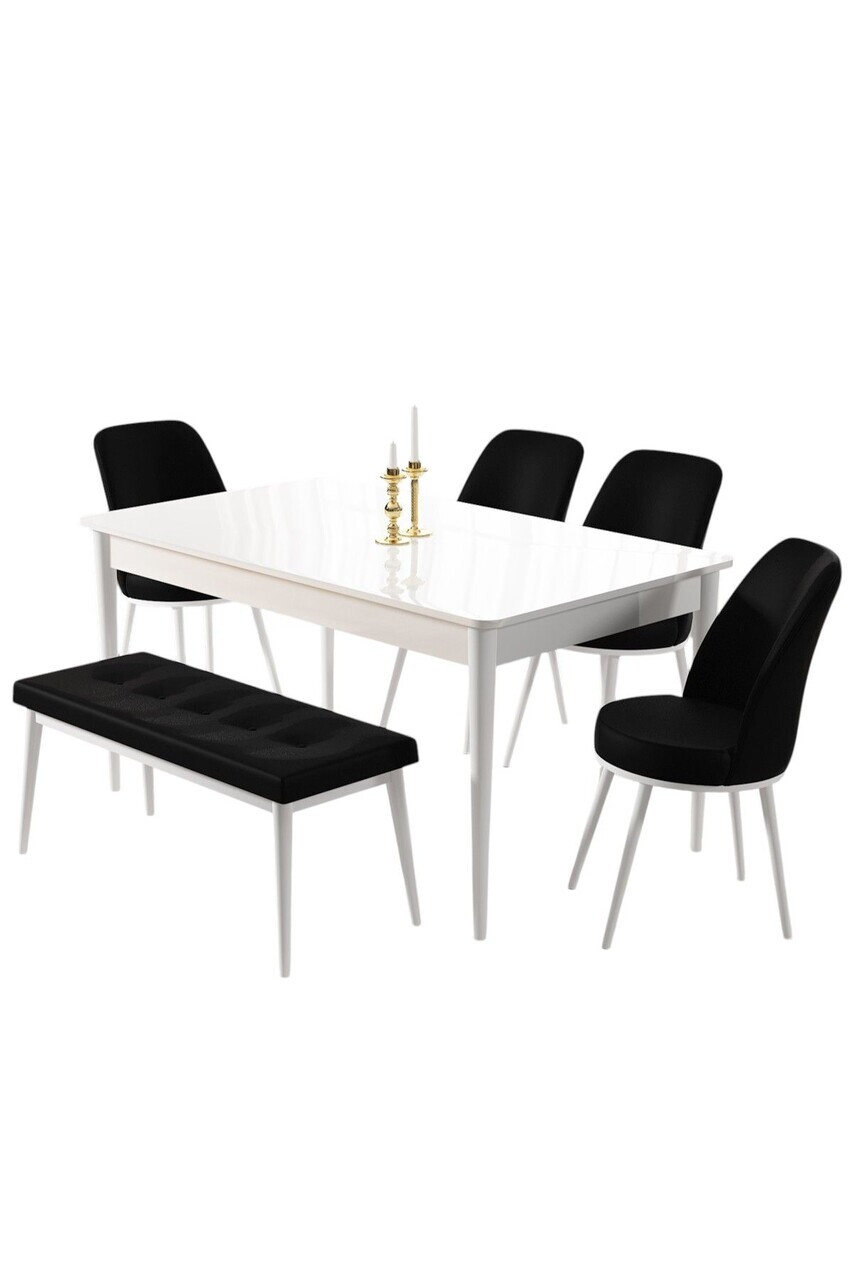 Set masa si 6 scaune, Hanah Home, Pir, Alb/Negru — imaginea 2