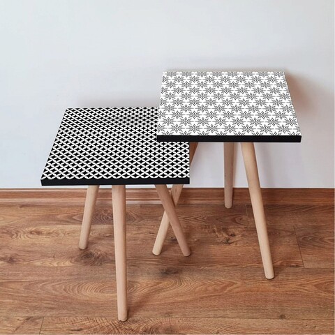 Set masute 2 piese, Leona, 2SHP463, Alb negru Leona imagine noua 2022
