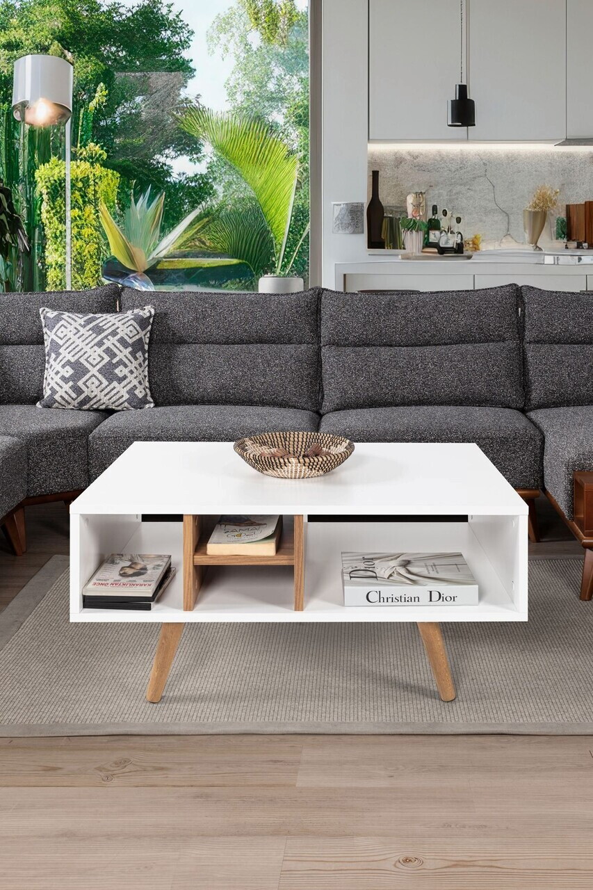 Masuta de cafea, Hanah Home, Sina 2024, 90x43x55 cm, PAL, Alb/Maro — imaginea 2