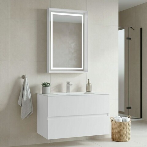 Set Dulap de Baie cu Chiuvetă și Oglindă (2 Piese), Hanah Home, Nest 91 v2, Alb mat