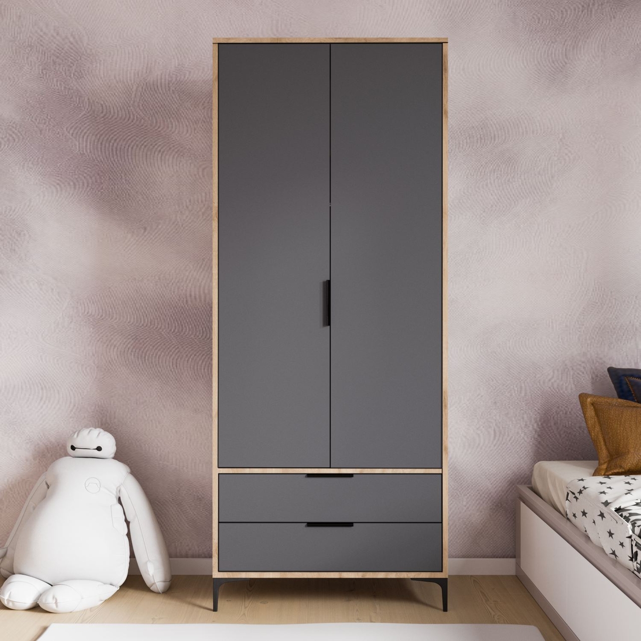 Dulap pentru haine, Hanah Home, Aden Drawes, 80x192x45 cm, Stejar / Antracit - view 2