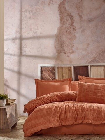 Lenjerie de pat dubla, 6 piese, 200x220 cm, 100% bumbac, saheser, salmon, portocaliu
