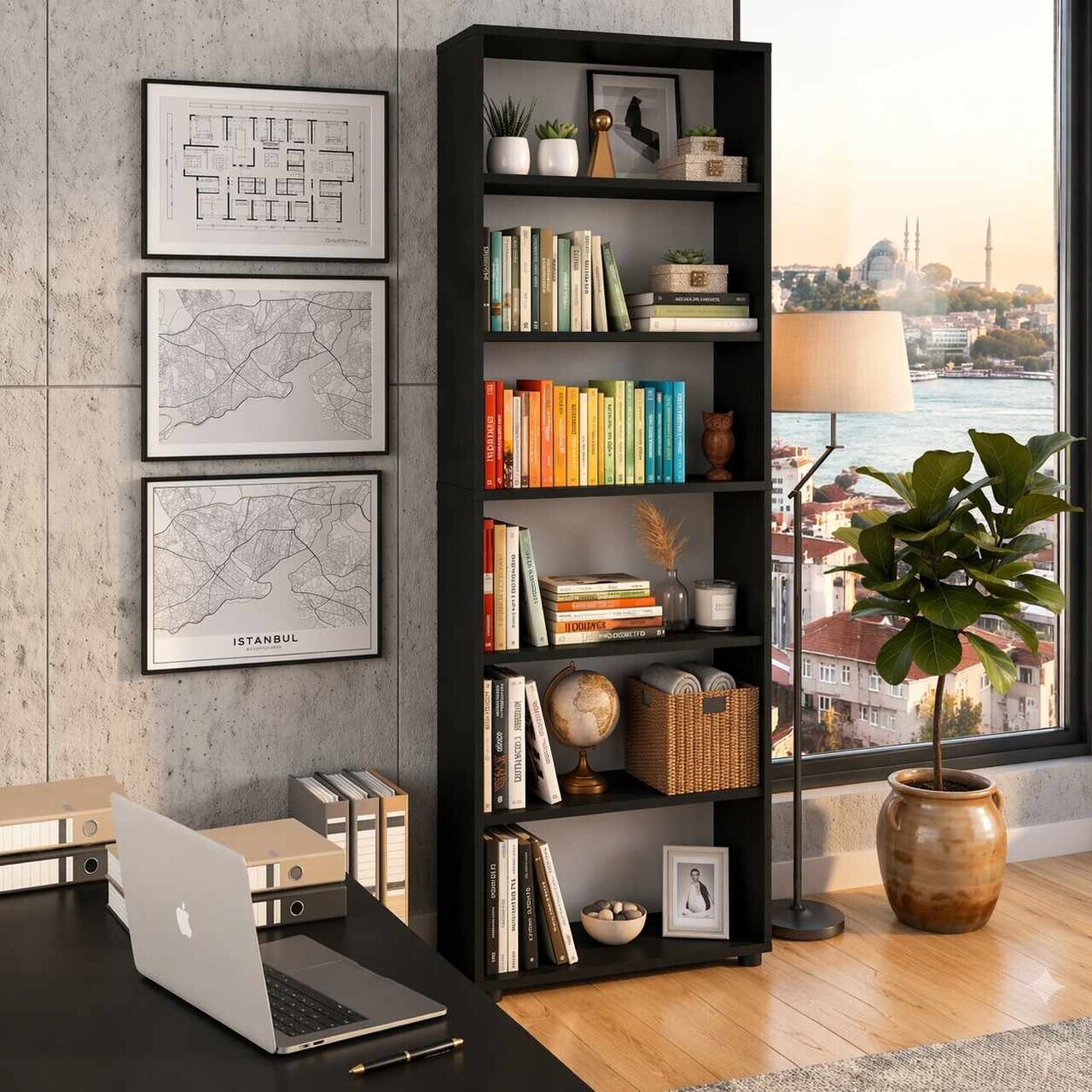 Corp biblioteca Hanah Home Skopje 55x172x20 cm PAL Negru