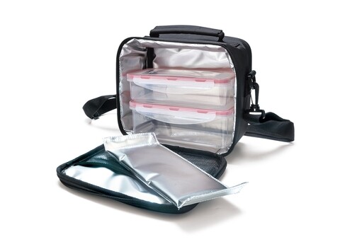 Set geanta termoizolanta pentru pranz si 2 caserole 0.6 L + 0.8 L Classic, Iris Barcelona, 21x11.5x20 cm, poliester, negru