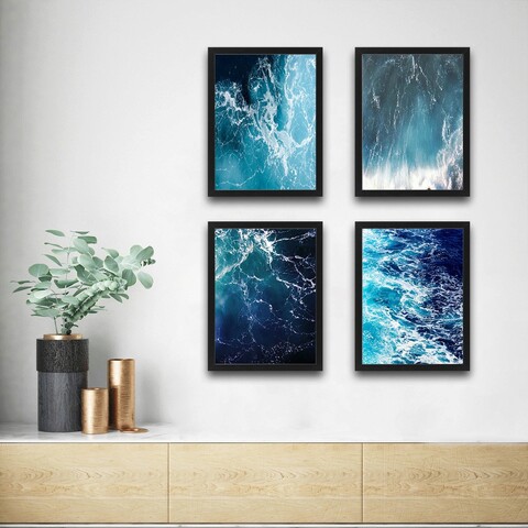 Set 4 tablouri decorative, Waves Set 1, PAL, Hartie, Multicolor Bystag