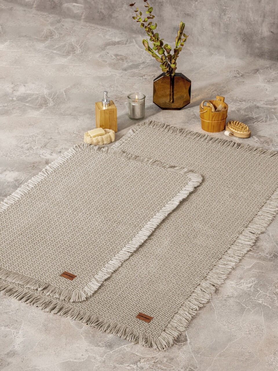 Set covorase de baie, Cotton Box, Bath Rug, Bumbac , Bej