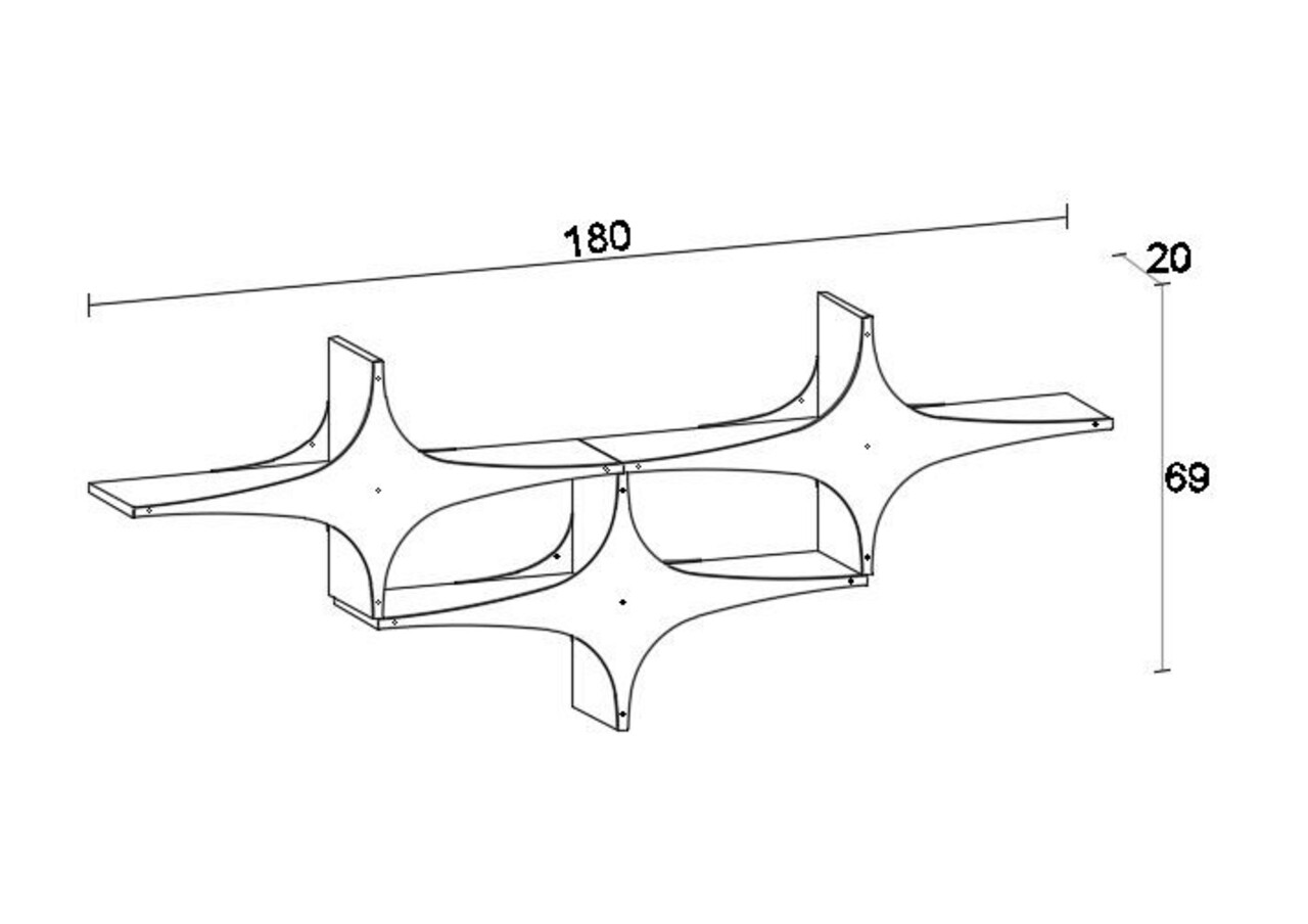 Raft De Perete, Decormet, Susen 3, 180x69x20 Cm, Alb/Negru