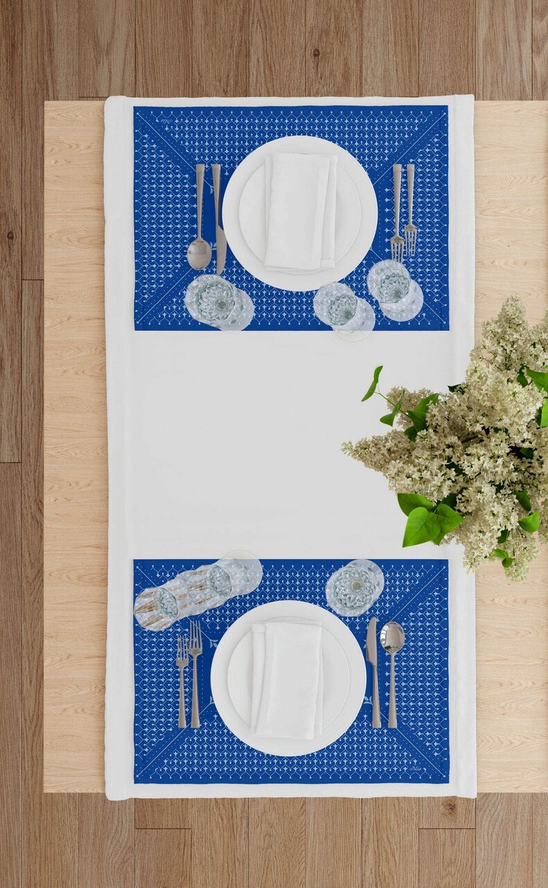 Set suporturi pentru farfurie, Mia, 742TMA7812, Poliester, Albastru/Alb