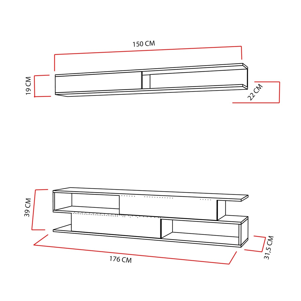 Comoda TV Cu Raft Sims, Decorotika, 176x31.5x39 Cm, Alb/bej