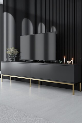 Comoda TV, Bexley, Lord, 180x47x30 cm, PAL, Antracit / Aur