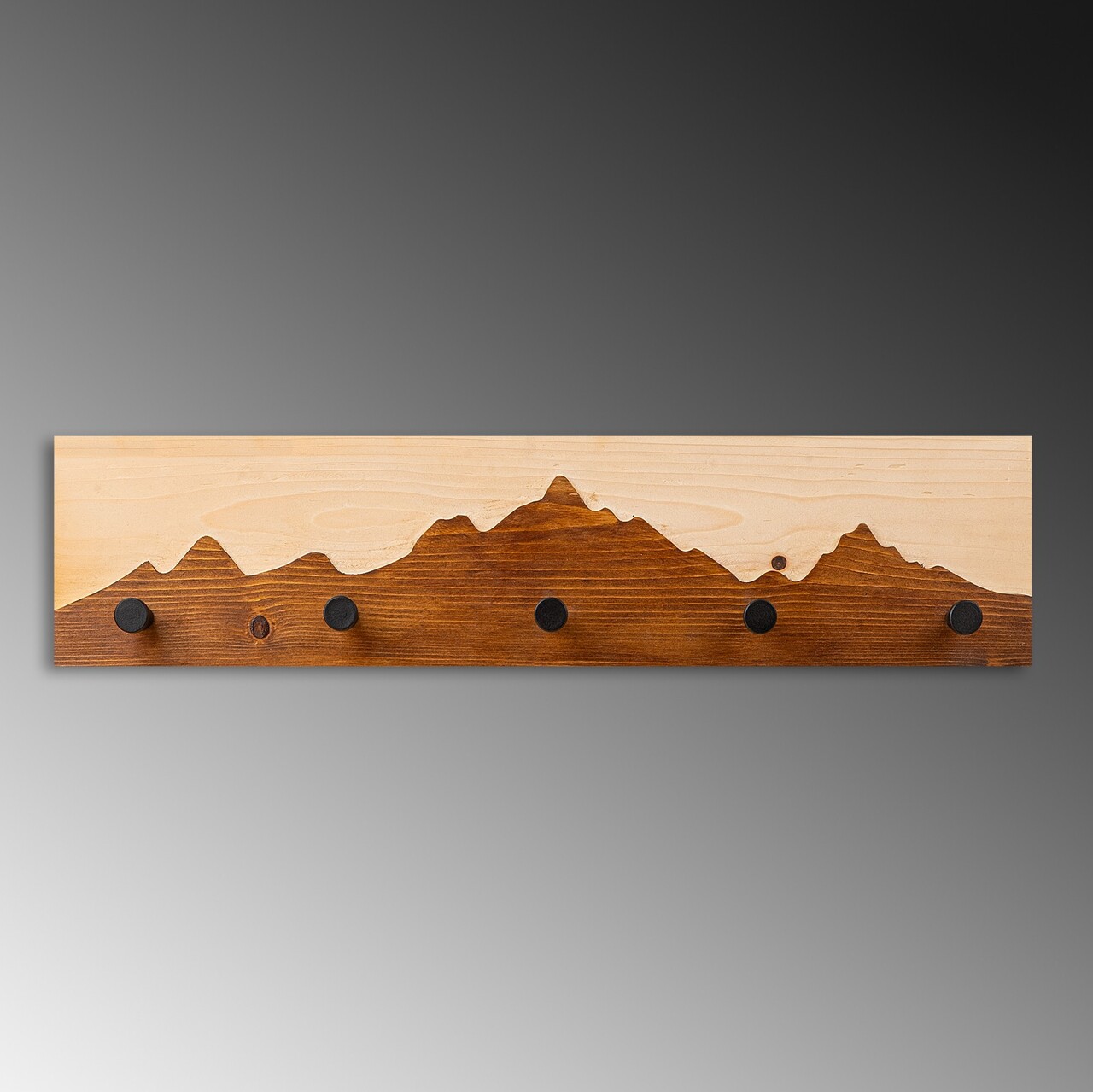 Cuier de perete din lemn, Mountain 4, Lățime: 60 cm Înălțime: 14 cm Adâncime: 5 cm, Nuc / Natural - view 5