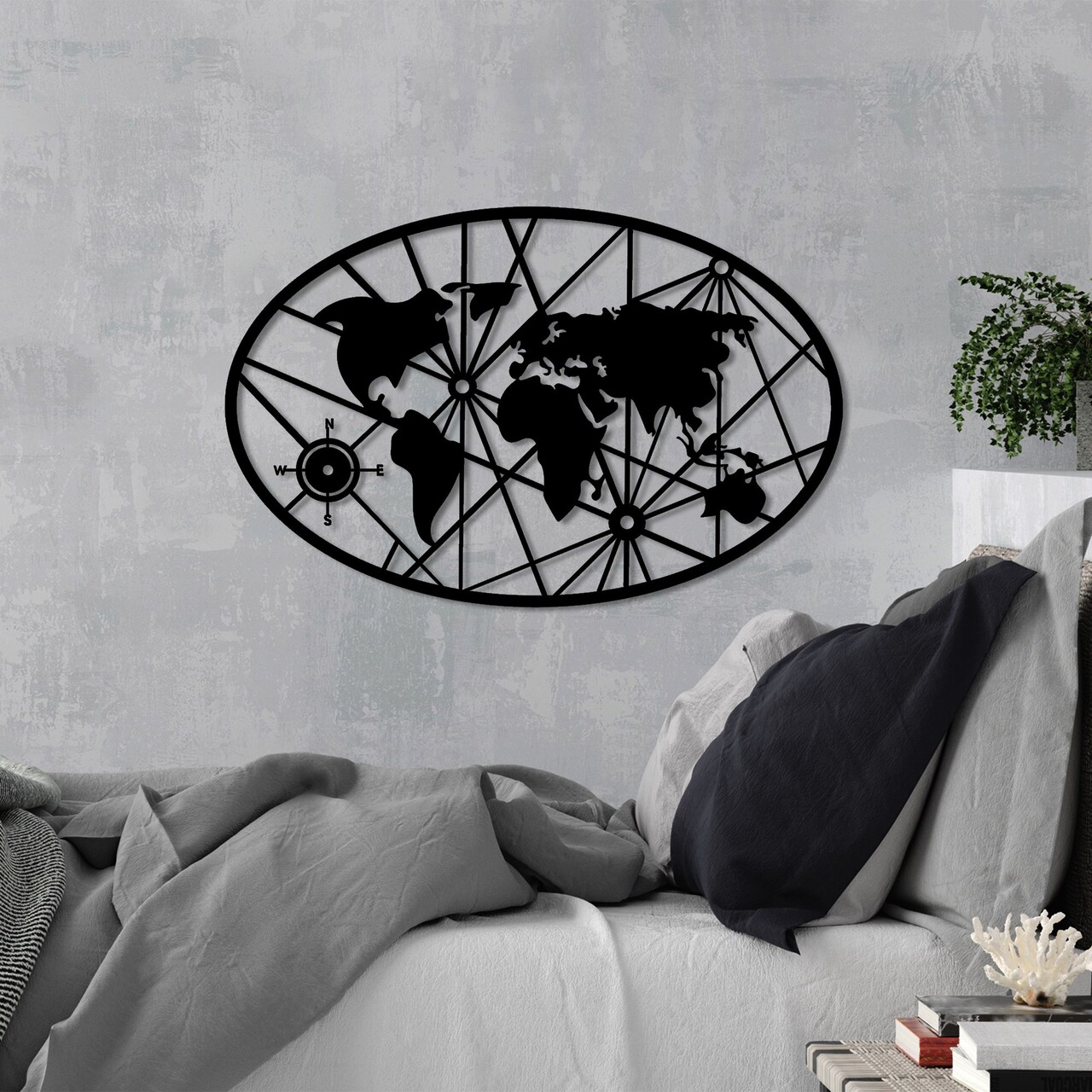 Decoratiune de perete, World Map 8-M v2, Dimensiune: 50 x 77 cm, Negru - view 2