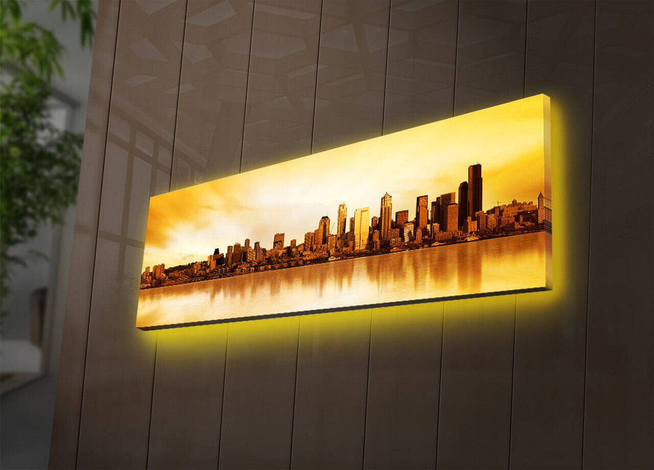 Tablou decorativ cu lumina LED, 3090DACT-17, PÂNZĂ DIN PIELE ÎNTOARSĂ, 30 x 90 cm, Multicolor — imaginea 3