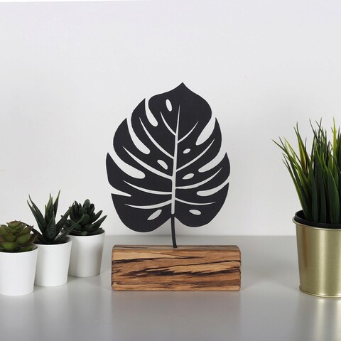 Decoratiune, Monstera, 17x27x3.5 cm, Metal, Negru