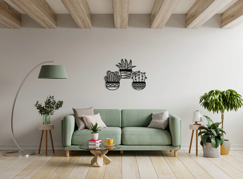 Decoratiune de perete, Cactus, Metal, 20 x 25 cm, 3 piese, Negru Ledena