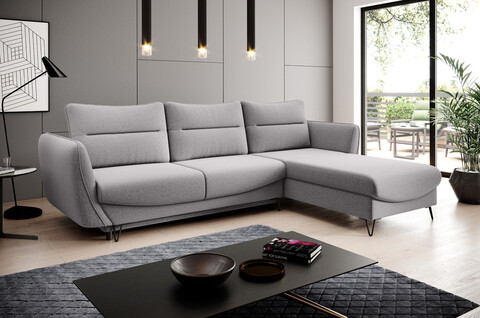 Coltar extensibil dreapta 3 locuri ELTAP, RT-04GO, Silva, 276x201x100 cm, lemn/poliester, gri deschis