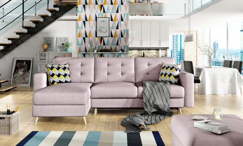 Coltar extensibil reversibil 3 locuri ELTAP, AsgL-09, Asgard, 248x162x93 cm, lemn/poliester, roz deschis