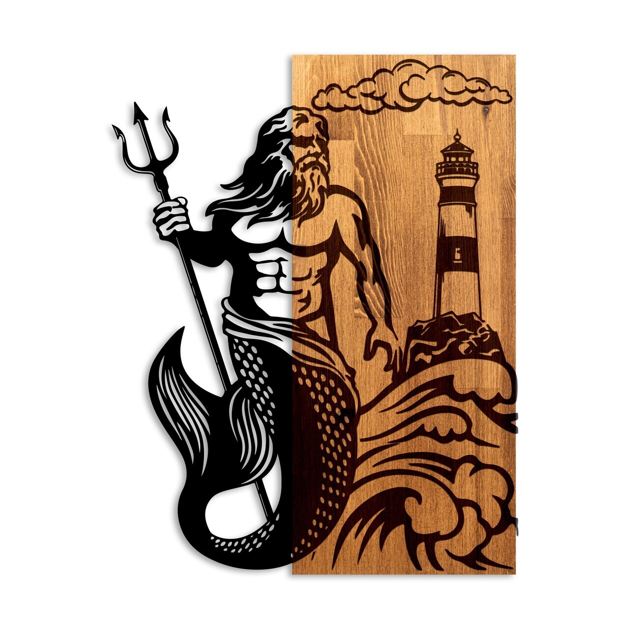 Decoratiune de perete, Poseidon, Lățime: 45 cm, Nuc / Negru — imaginea 4