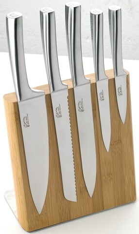 Set 5 cutite + suport din lemn Jean Dubost, inox/lemn, maro