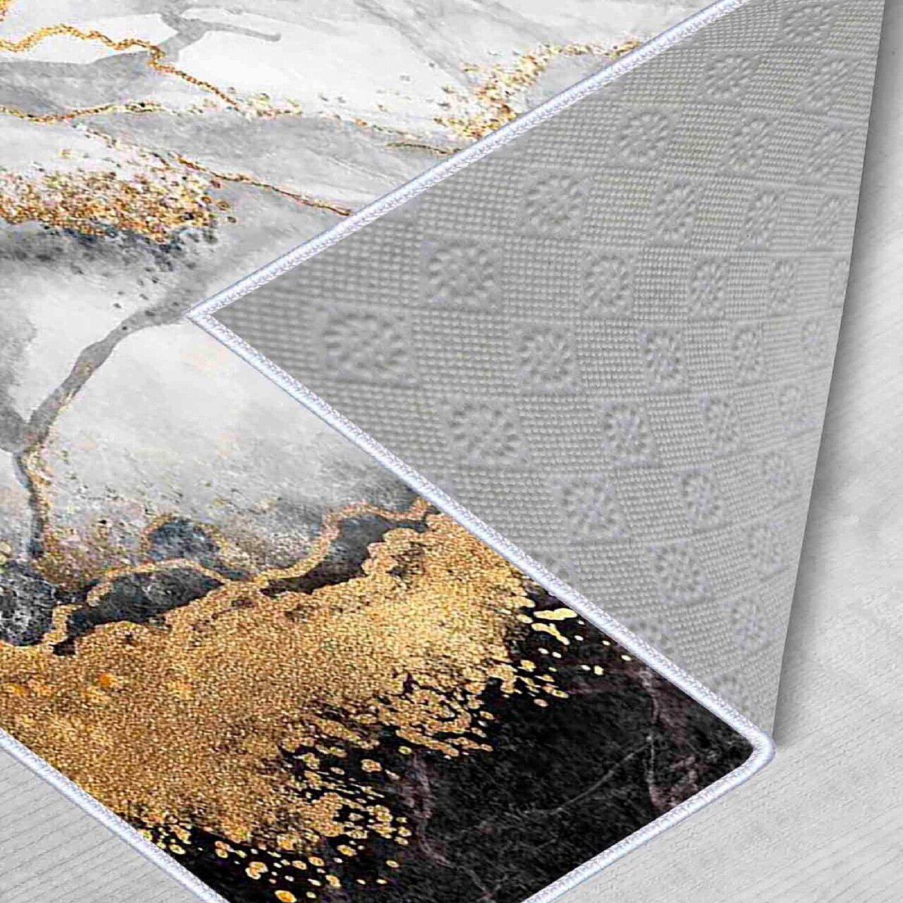 Covor, Hmnt433, 100x150 cm, Alb / Gri / Auriu / Negru — imaginea 5