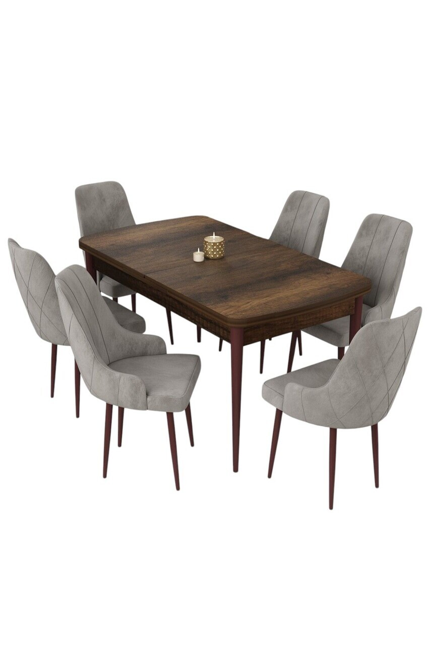 Set masa extensibila si scaune (7 piese), Hanah Home, Eta, Model baroc din lemn / Gri — imaginea 2