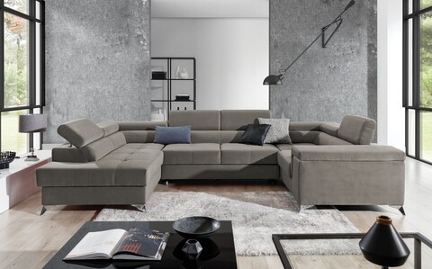 Coltar extensibil stanga 6 locuri ELTAP, Th-68, Thiago, 342x208x88 cm, lemn/poliester, bej inchis