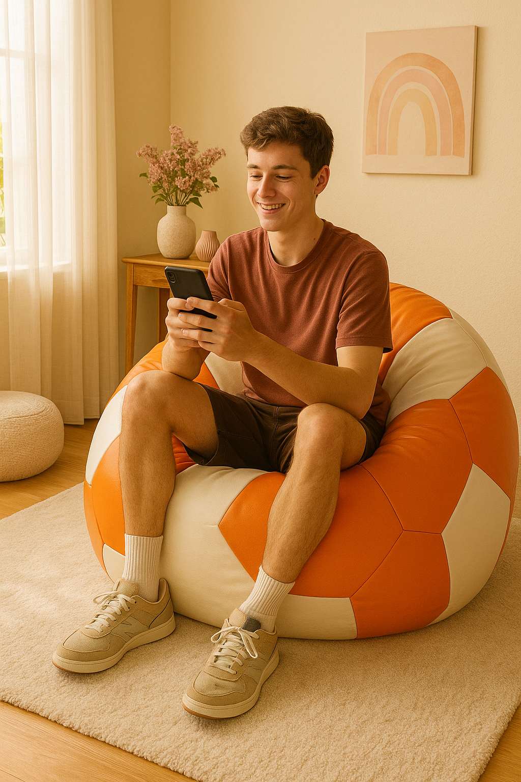 Bean Bag, Atelier del Sofa, 535PFT1228, Piele ecologica, Portocaliu/Alb