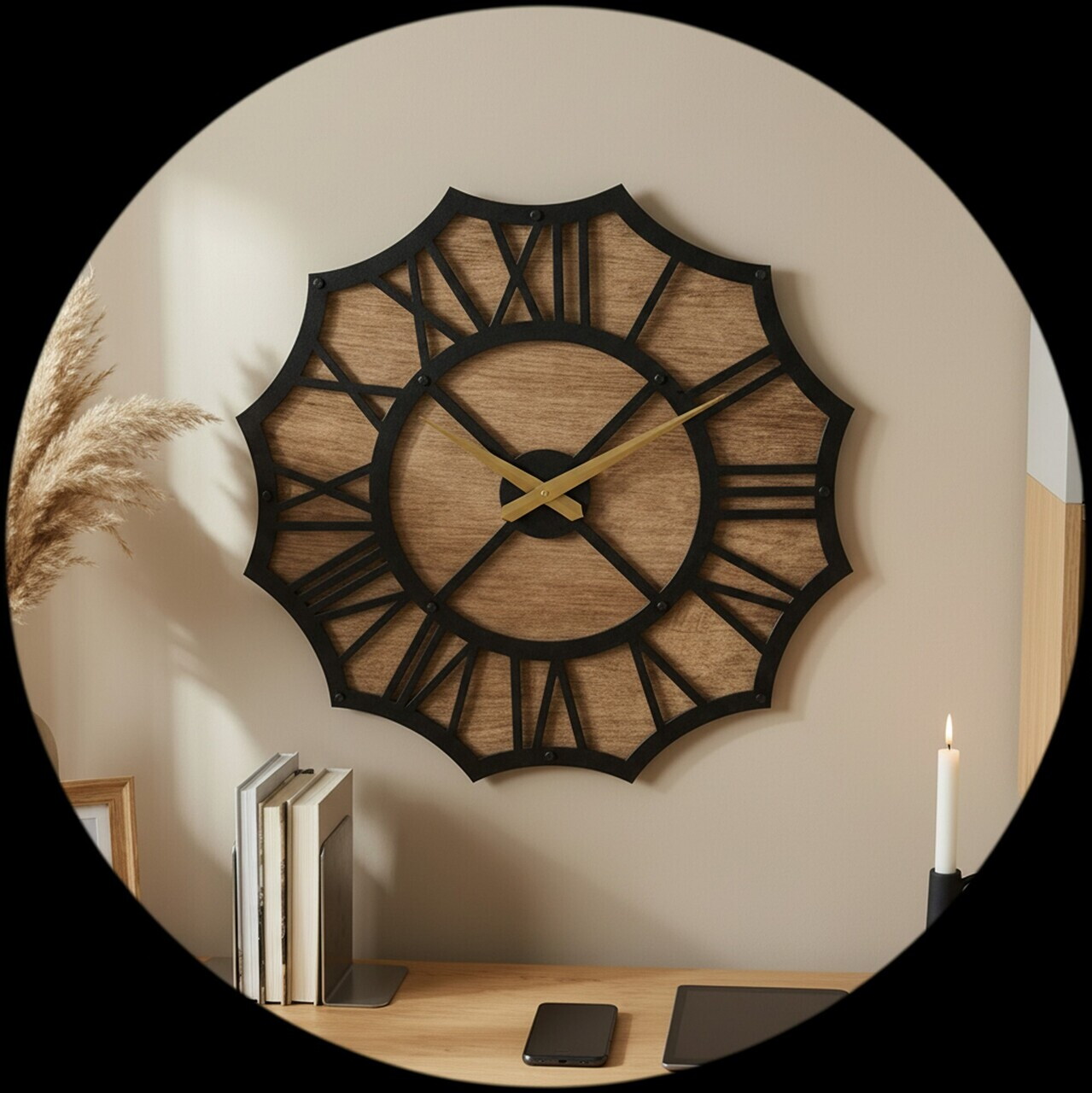 Ceas de perete, MET-MDF-UYART-2089, Dimensiune: 50 x 50 cm, Negru — imaginea 3