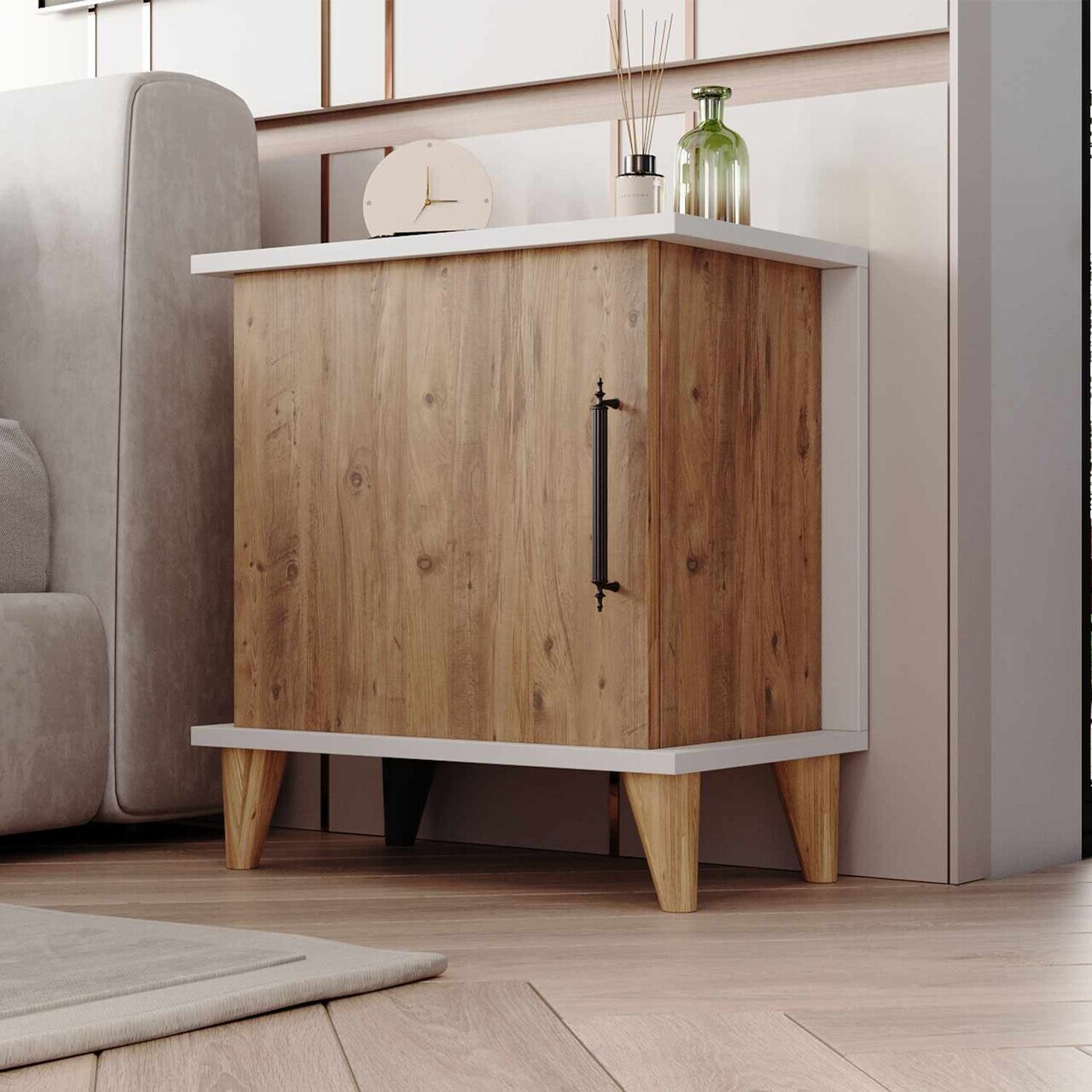 Noptiera, Hanah Home, Adela, 55x59x33 cm, Pin Atlantic / Alb — imaginea 5