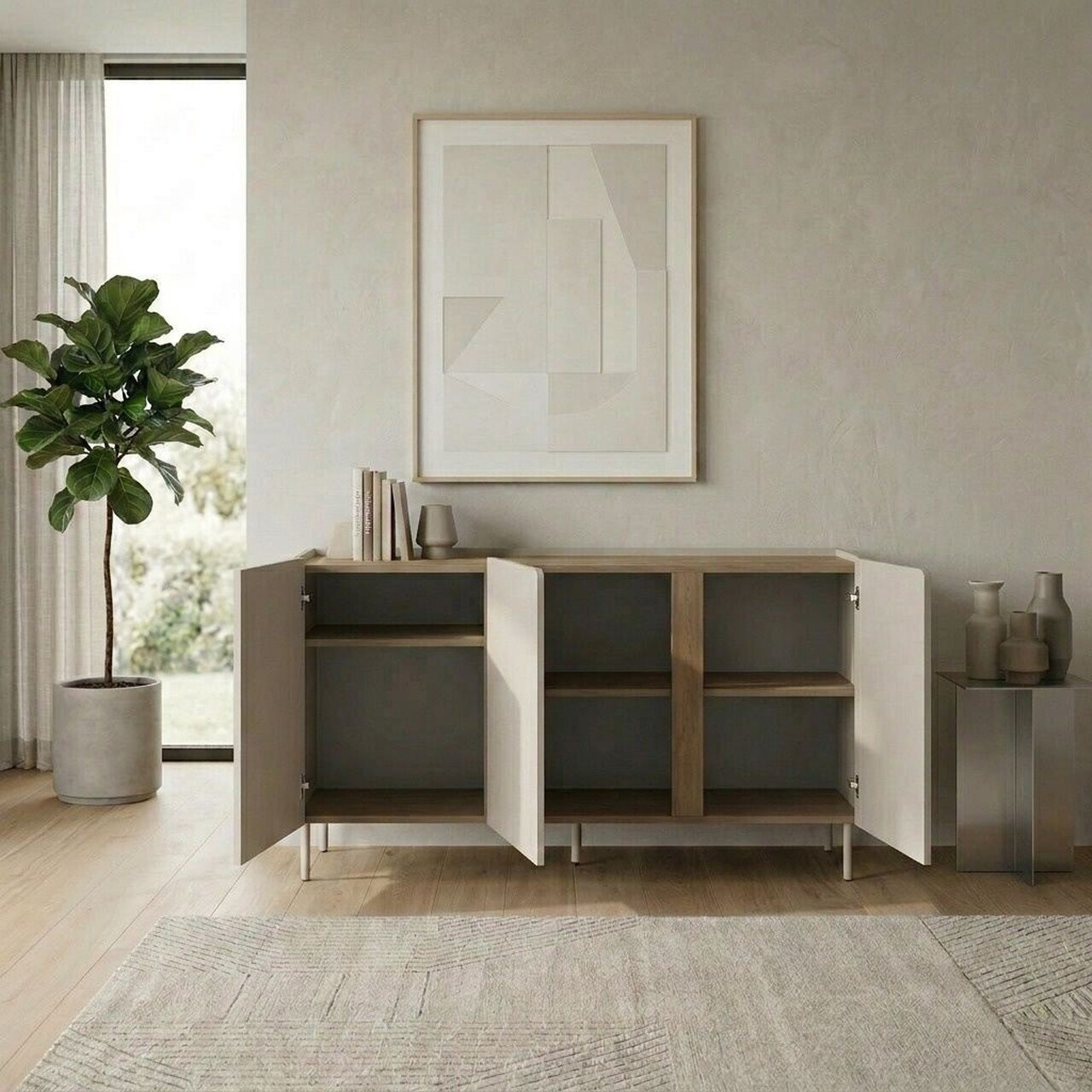Consola, Hanah Home, Lucile, 150x82.9x40.5 cm, PAL, Santstone / Stejar Sepet — imaginea 4