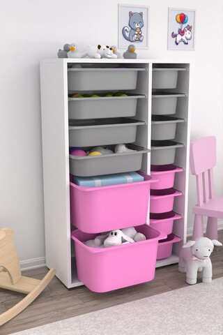 Dulap multifunctional, Estella, Rine 2D4K8U, Alb / Gri / Roz