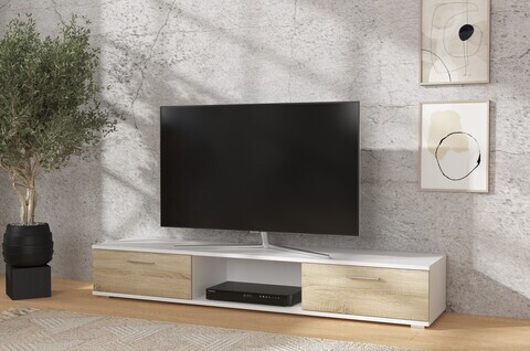 Comoda TV ADRK, Sella, 176x40x28 cm, PAL laminat, sonoma/alb mat