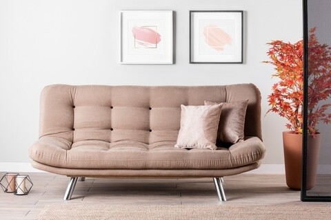 Canapea Extensibila Misa Sofabed, Futon, 3 Locuri, 198×128 Cm, Metal, Mink