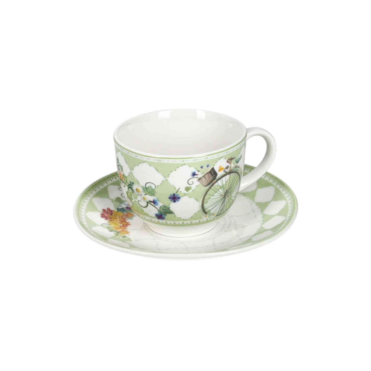 Set 2 cesti cu farfurie pentru cafea, Wonderland, Brandani, 11x6 cm, 70 ml, portelan New Bone China - view 2