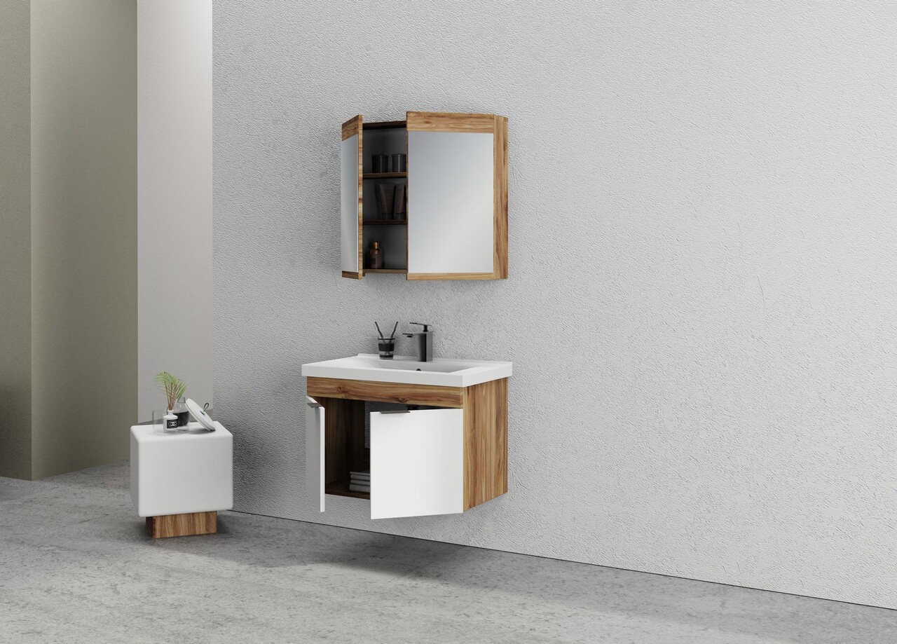 Set mobilier de baie (2 piese), Hanah Home, Carıno 80, Pin / Alb Mat - view 3