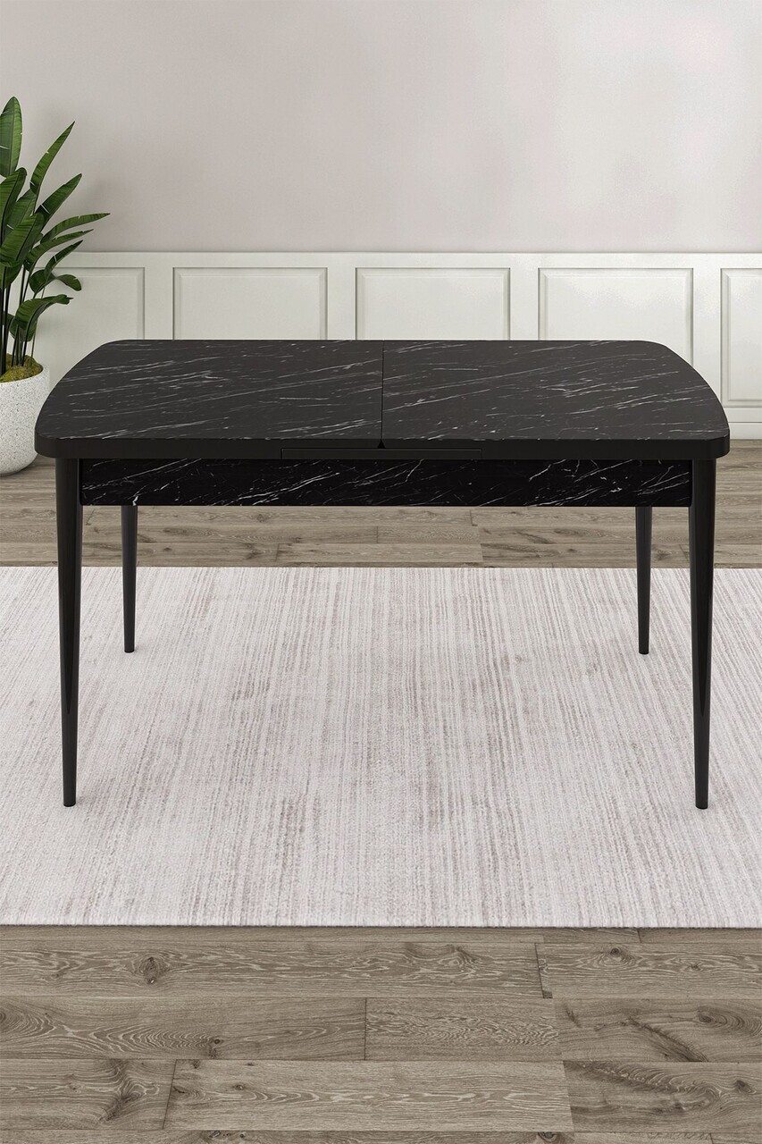 Masa extensibila, Hanah Home, Roz, 80x78x132 cm, Model de marmură neagră / Negru