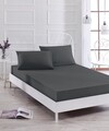 Set de pat pentru o persoana (cearceaf cu elastic si perna) 2 piese, Düzboya - Black, EnLora Home, 50% bumbac / 50% poliester