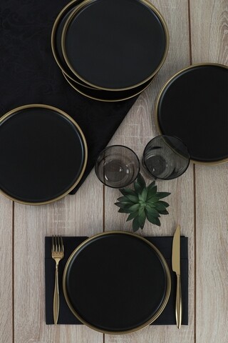 Set 6 platouri pentru desert ST039006F956A, Keramika, 22x22x2.5 cm, gresie, negru Keramika